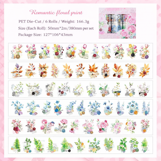 Floral PET Washi Tape Set – 6 Rolls