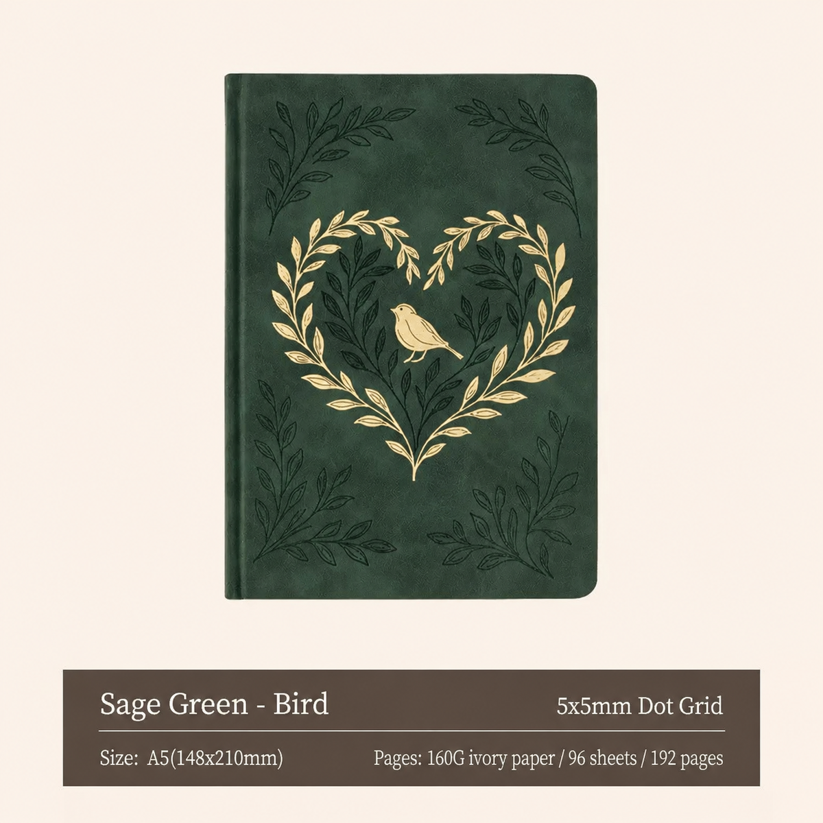 A5 Floral & Bird Journal Notebook – 5mm Dot Grid, 192 Pages