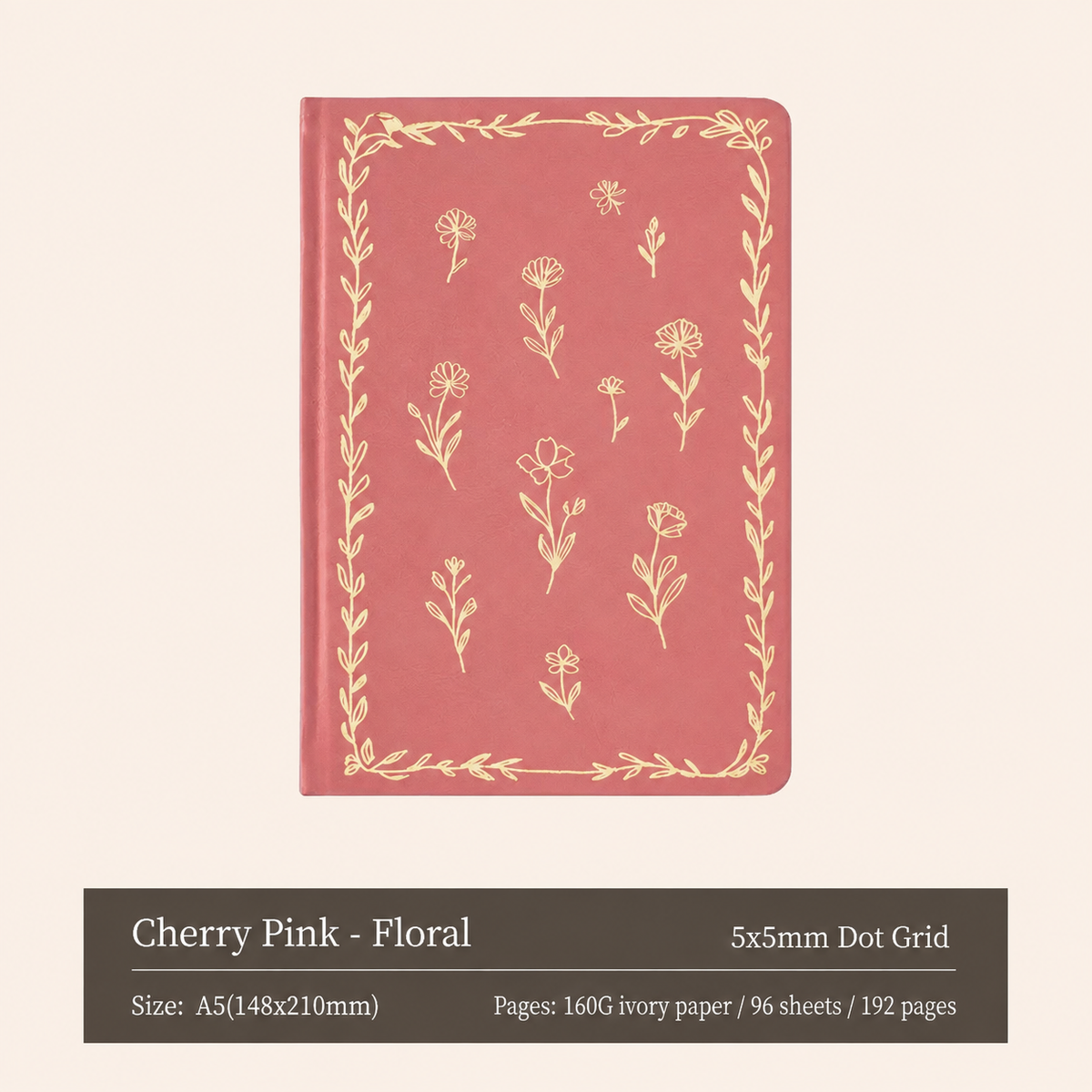 A5 Floral & Bird Journal Notebook – 5mm Dot Grid, 192 Pages