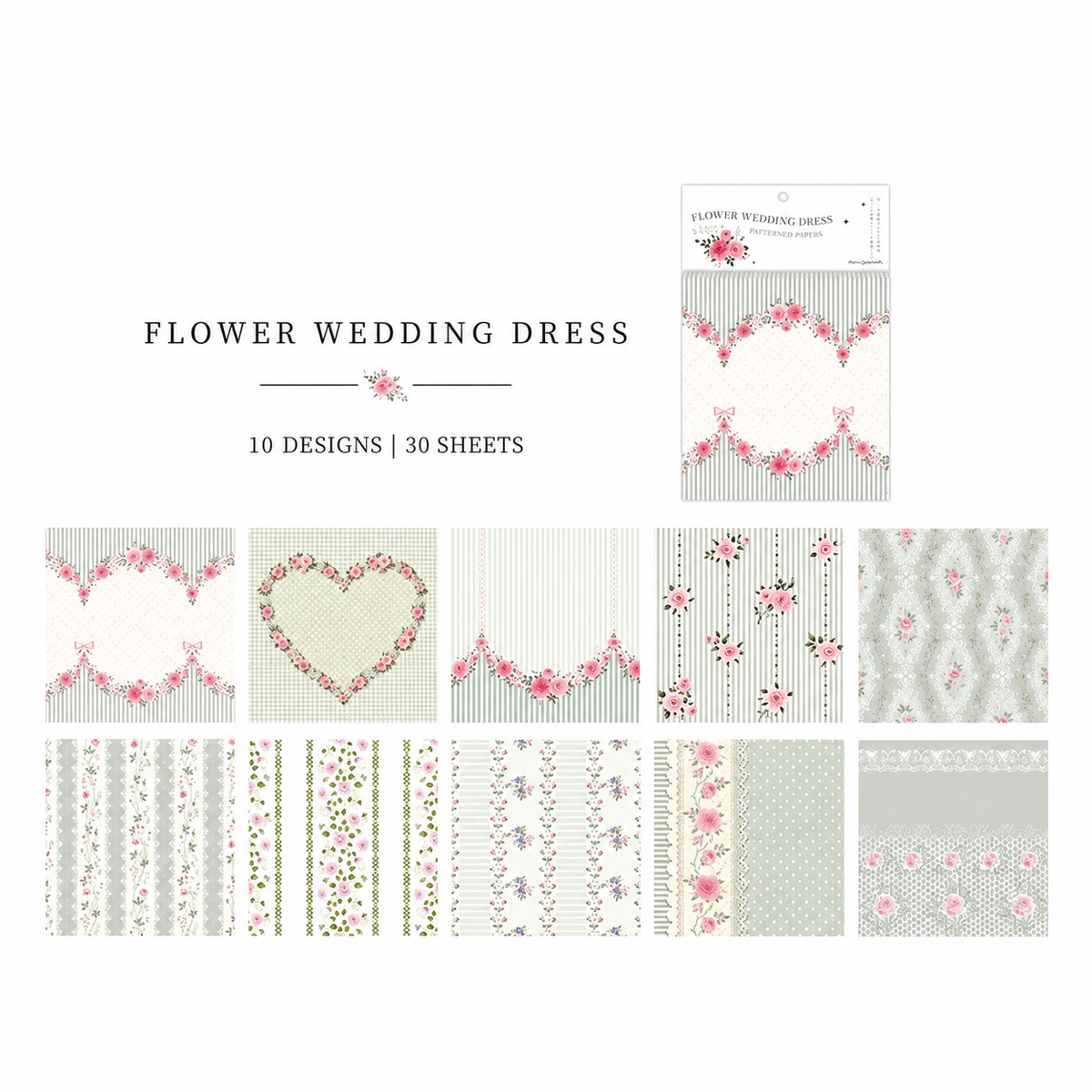 Flower Wedding Dress Scrapbook Paper – 6 Colors