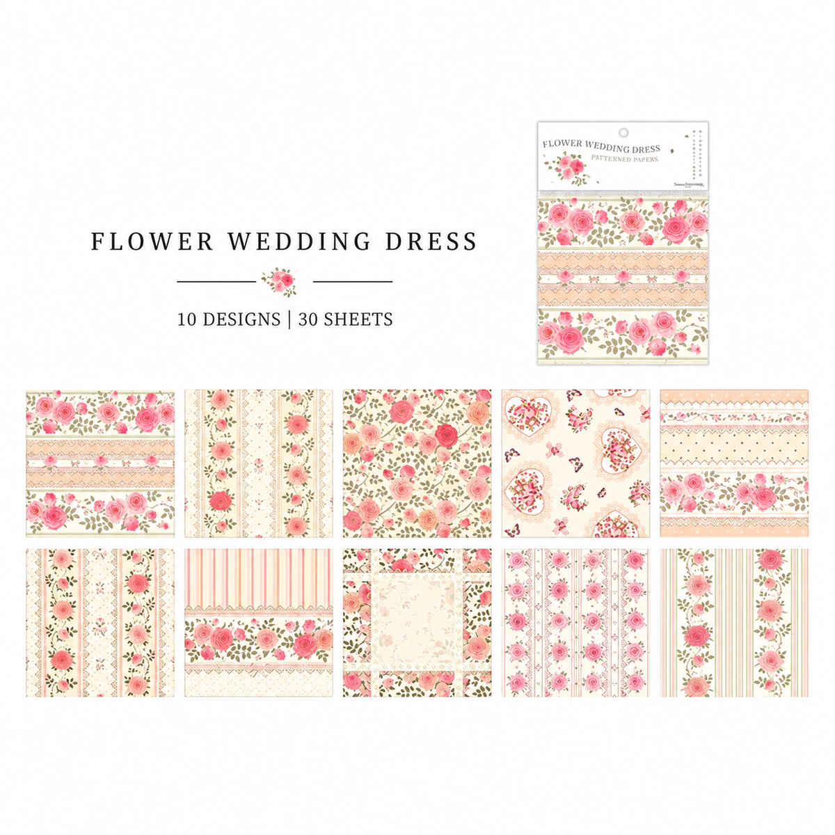 Flower Wedding Dress Scrapbook Paper – 6 Colors