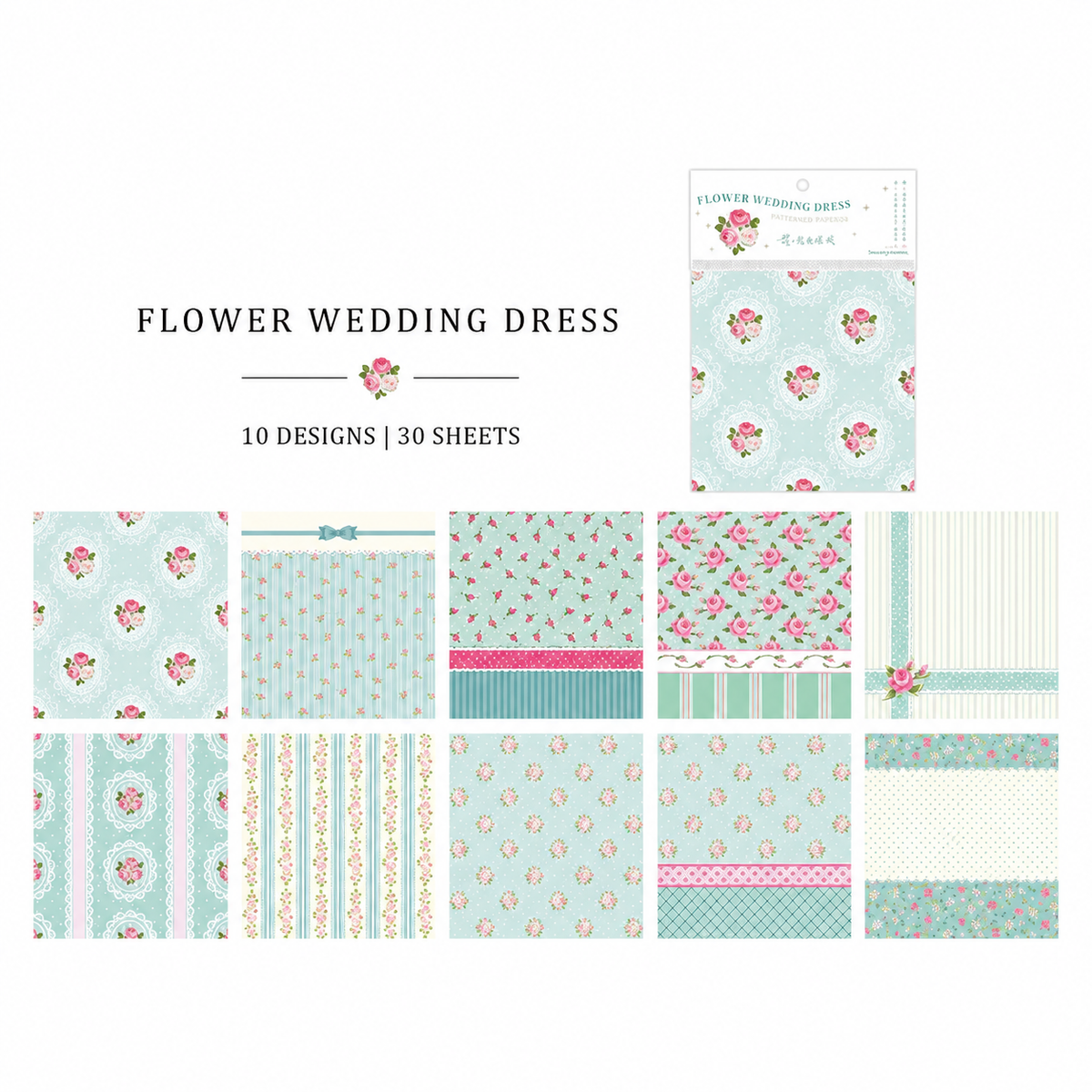 Flower Wedding Dress Scrapbook Paper – 6 Colors
