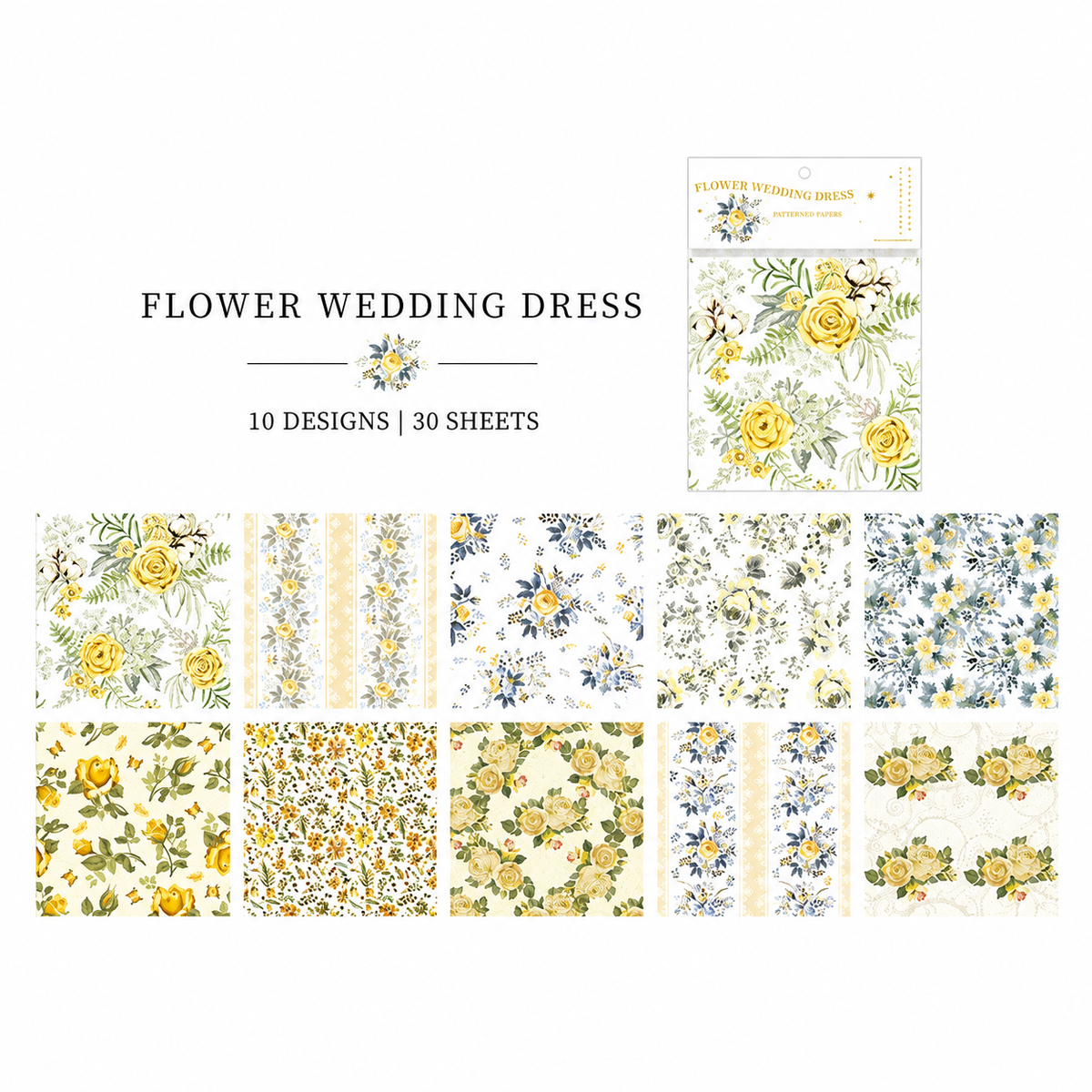 Flower Wedding Dress Scrapbook Paper – 6 Colors
