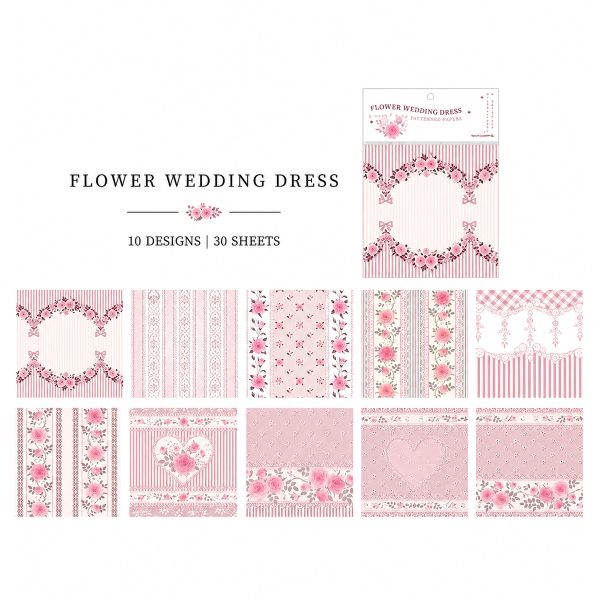 Flower Wedding Dress Scrapbook Paper – 6 Colors
