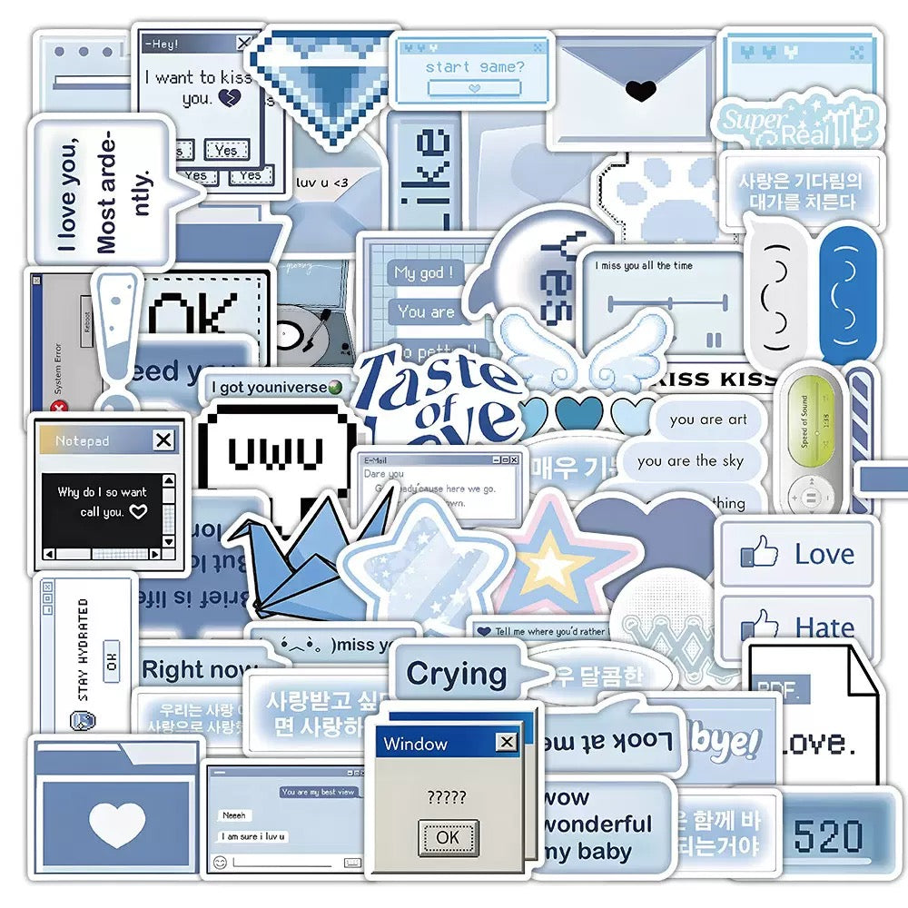 Blue Aesthetic Stickers Pack – 100pcs